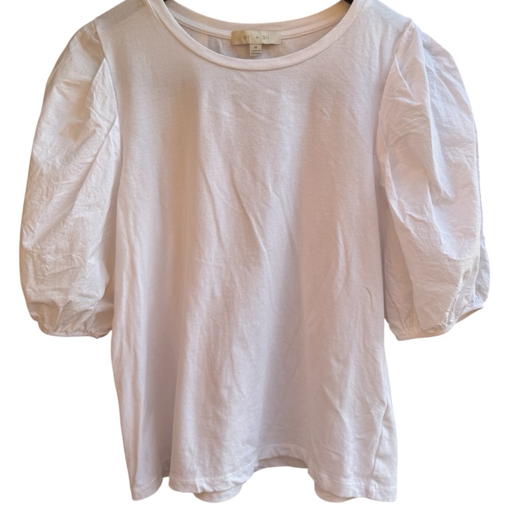 Anthropologie Eri + Ali White Puff Sleeve Top